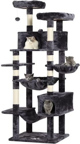 MSmask Kratzbaum groß 193 cm hoch, XXL kratzbaum Grosse Katzen stabil mit 2 Höhlen, 2 Plattformen, Hängematte, katzenbaum mit Mehreren Ebenen, katzenkratzbaum deckenhoch