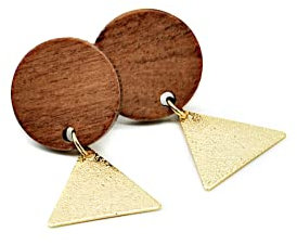 OHRRINGE | HÄNGEND | HOLZ | Gold / 18K vergoldet, modern, Boho, Perlen aus Holz, Dreieck, kleine Statement Ohrringe, Ohrhänger, Geschenk Frauen