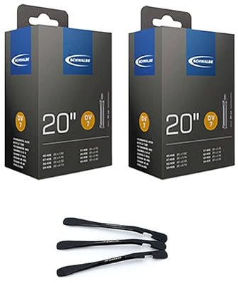 2er Set Schwalbe Fahrrad Schlauch DV7 40mm 20 Zoll (40/62-406) inklusive 3 MSZweirad Metall Reifenheber