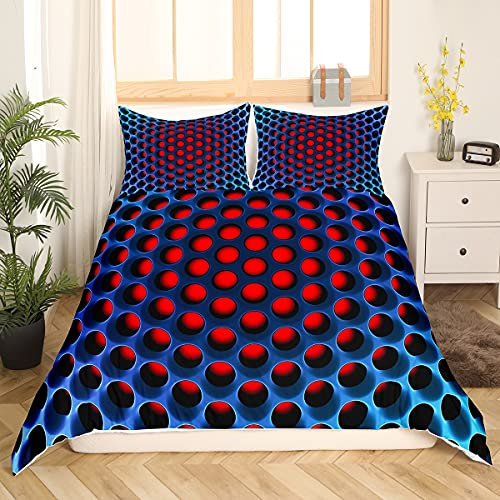 Honeycomb Geometrische Bettwäsche Set Stereoskopische Dichte Loch Jungen Kinder Bettwäsche Set Blau Roter Kreis Bettbezug Dreidimensionale Waben Dekor Bettwäsche 135x200 mit einem Sinn für 3D-Druck