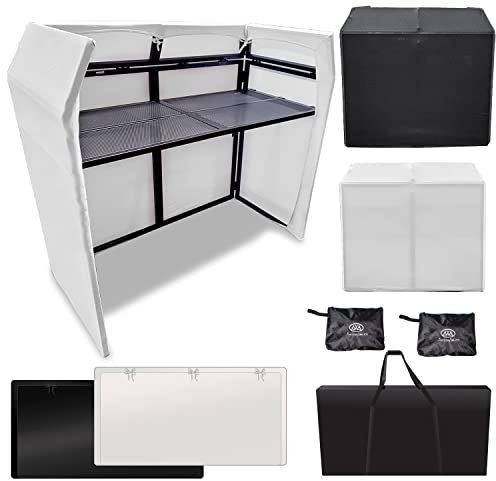 AxcessAbles DJ BOOTH XL 58 x 25 Wide DJ Facade Table | Portable Extra Wide DJ Table Booth with Black and White Scrims, Carry Cases | Large DJ Controller Stand | Music Mixer Stand