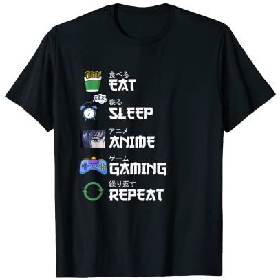 Eat Sleep Anime Gaming Repeat Kawaii Otaku Anime Manga T-Shirt