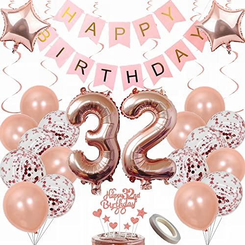 Yunchu Online Luftballon 32. Geburtstag Frauen Dekoration Rosegold Geburtstag Party Deko 32. Geburtstag Frauen Tortendeko 32 Geburtstag Frauen Deko Geschenk 32. Geburtstag Dekoration Ballon