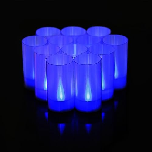 LANKER Flameless Candles, Battery Operated LED Pillar Candles, D1.5 x H3 inch, Romantic Flickering Blue Light, Set of 12 (Blue)