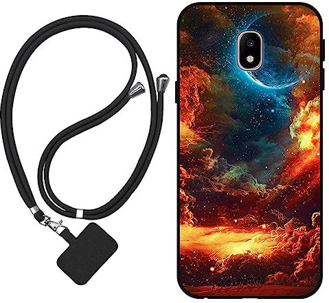 Sunrive Hülle Kompatibel mit Samsung Galaxy J3 2017 Case,matt Handyhülle Schutzhülle Etui TPU Backcover (Wolken,Mond,Himmel) +1x Universale Handykette
