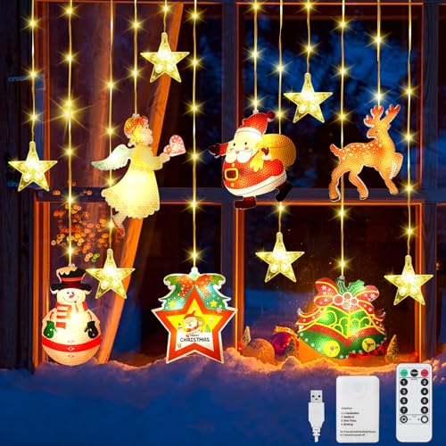 YeahBoom Weihnachtsbeleuchtung Fenster,114 LED Fensterdeko Vorhang, Lichtervorhang, ,Fensterbeleuchtung Weihnachten für Innen/Außen Weihnachtsdeko