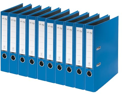 VON Leitz Ordner A4, 10er Pack, Karton mit Kunststoffeinband, 50 mm Rückenbreite, Für 350 Blatt, Blauer Engel & FSC-zertifiziert, Für Schule, Studium & Zuhause, Blau, 10560035