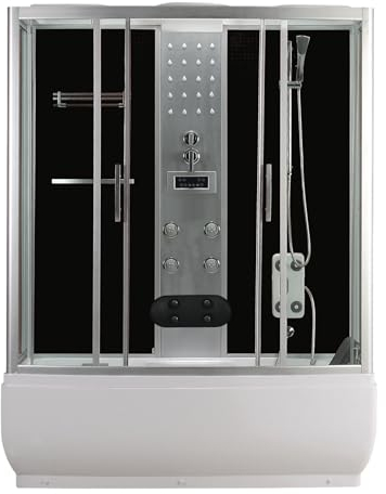 Cabina doccia a vapore NEVADA 87 x 154 x 225 cm – Combinazione box doccia, getti massaggianti, con radio e altoparlante, vetro di sicurezza, doccia completa, con piatto doccia, box doccia completo