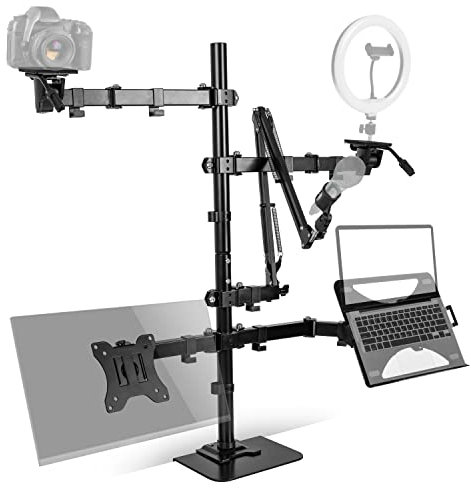 Duronic Social Media Stand SMDM10, Microphone Boom Arm, Camera Bracket Tripod, Ring Light Holder, Laptop Stand and Monitor Stand, 5-in-1 Video/Voice Broadcast Rig - Black