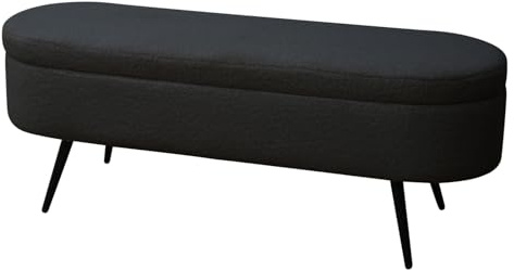 SVITA IVY Sitzbank mit Teddystoff Ottomane Sitzhocker mit Stauraum Sitztruhe Polsterbank mit Aufbewahrung Truhenbank Garderobenbank Moderne Sitzbank Schwarz
