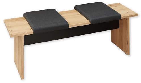 Sitzbank in Old Artisan Oak Optik FSC-zertifiziert, Schwarz - Moderne Esszimmerbank für Ihren Wohn- & Essbereich - 135 x 45 x 43 cm (B/H/T)