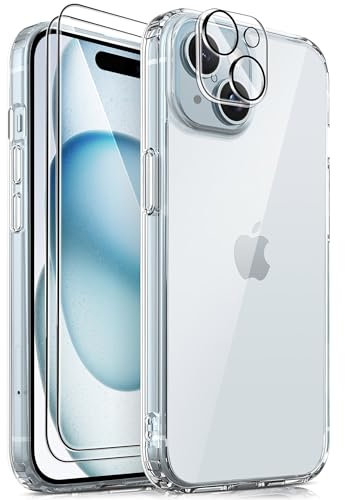 Mootobo for iPhone 15 Case, 4 in 1 Phone Case with 2*Screen Protector + 1*Lens Protector, 10FT Military Grade Drop Protection Case with Anti-Fingerprint Matte Back 6.1 inch - Clear