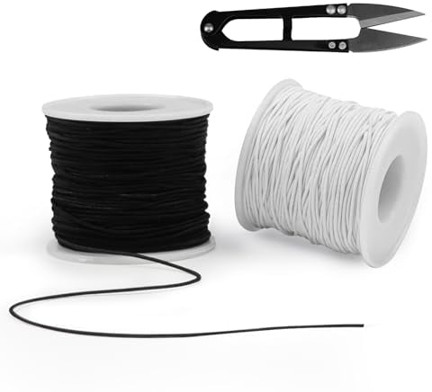 WEXFFU 1mm*100m Filo Elastico per Braccialetti Resistente, Elastico per Braccialetti, Cordoncino per Braccialetti, Elastici per Braccialetti, DIY Filo di Perle Filo Elastico(Nero, Bianco)
