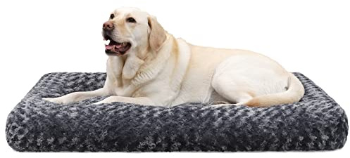 KSIIA Hundebett Grosse Hunde, Waschbar Hundekissen, 91x68cm Dunkelgrau | Hundebetten für Große, Mittelgroße Hunde, Flauschig Hundematte Rutschfeste Unterseite, Dog Beds large Maschinenwaschbar