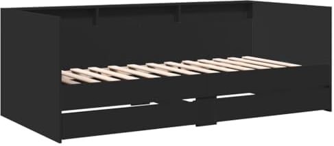 vidaXL Tagesbett, Gästebett mit 2 Schubladen mit Rollen, Schlafsofa für Schlafzimmer, Bettsofa Sofabett Daybed Bett, Schwarz 90x190cm Holzwerkstoff