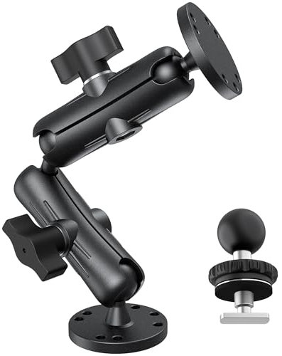 Kewirya Fish Finder & Ball Mount with Aluminum Long Arm Extension, AMPS Round Plate for GPS/Boats/Vehicle, T-Bolt Attachment for Track Systems & Backup Cameras, B Compatible with RAM