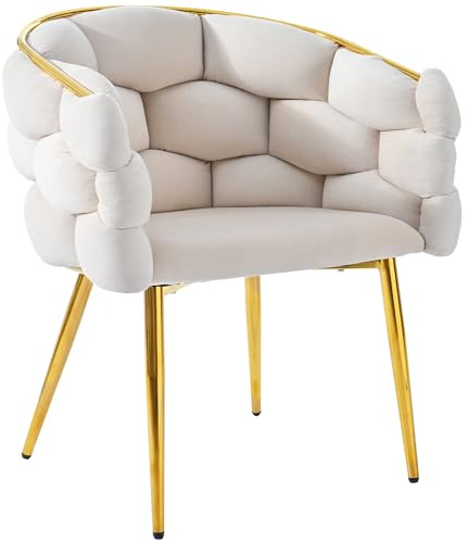 Merax Samtstühle - Moderner Stuhl mit vergoldetem Eisenbein, Beige, 1 Stuhl (Wohnzimmer, Esszimmer, Make-up, 1 Set)