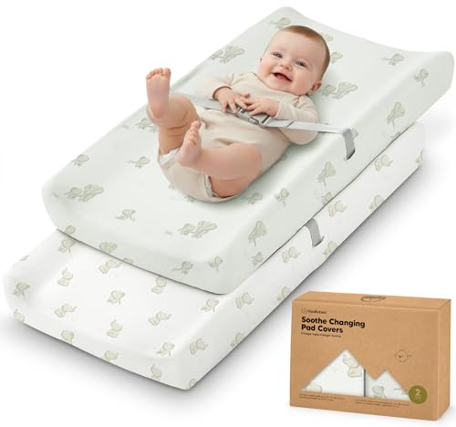 2-Pack Organic Changing Pad Covers for Girl, Boy, Neutral - 100% Cotton Changing Table Pad Cover, Soft Baby Nursery Diaper Changing Pad Sheets, Contour Changing Pads Liners, Change Pad Cover (Elly)