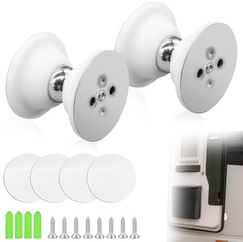 Pack of 2 Motorhome Magnetic Door Stop Door Stopper Magnet for Caravan Magnetic RV Door Holder RV Door Holder Magnetic Door Catch with Screws for Motorhome, Boat Compartments (White)