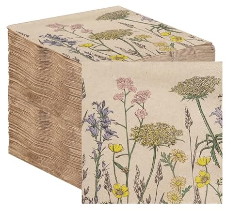 Table Kind 100 Großpackung weiche Servietten aus Recyclingpapier, geblümte Einweg-Partyservietten Catering und Alltagsgebrauch umweltfreundlich, ungebleicht | Hergestellt in der EU, 2 lagig, 33 cm