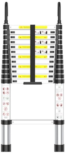Scala Telescopica Con Ganci, Pieghevole in Alluminio, Antiscivolo, Estensibile, Stabile, Multiuso Per Riparazioni Domestiche, Deposito in Soffitta, Edilizia e Altro, Portata 150kg, 3.8M