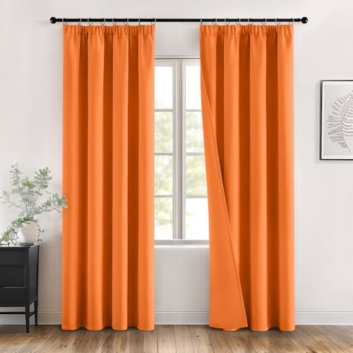 MIULEE Verdunklungsvorhänge mit Kräuselband Orange Vorhänge Blickdicht 2er Set 140x245 cm Modern Gardinen Abdunkelnde Vorhänge Wohnzimmer Schlafzimmer Fenster Gardine Verdunkelung Thermovorhang