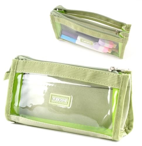 Tikplus Durchsichtig Federmäppchen Mädchen, 6 Fächer Groß Federtasche Mäppchen mit Reißverschluss, Clear Pencil Case, Groß Kapazität Erwachsene Teenager Schlamppermäppche (Grün)