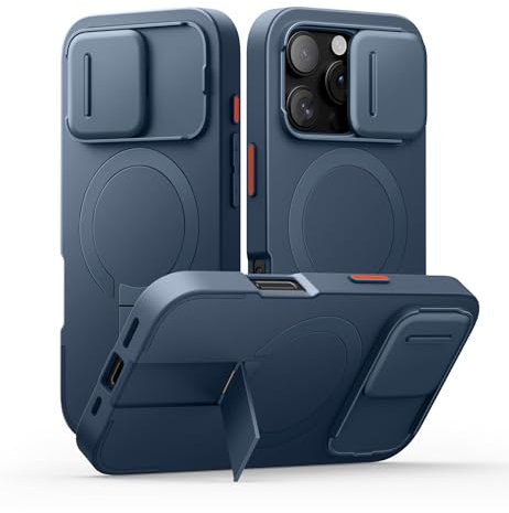 SURITCH Magnetic Case Compatible with iPhone 16 Pro, Shockproof Bumper Case Slim Protective Cover with Slide Camera Cover and Adjustable Kickstand(Deep Blue)