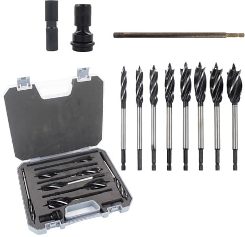 Professional Holzbohrer Set, Schneckenbohrer Selbstvorschub mit Verlängerungsstange Holzbohrer Bohrer 8 Schlangenbohrer 10mm/12mm/14mm/16mm/18mm/20mm/22mm/25mm mit 1/4 Zoll Sechskantschaft