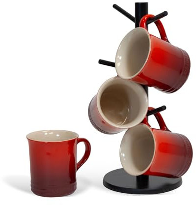 Le Creuset Set mit 4 Tassen und Divvi! Becherbaum für 6 Tassen, Kirschrot