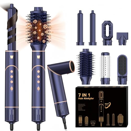 UKLISS 7 in 1 Pro Air Styler & Hair Dryer Brush Set High-Speed Ionic Hair Blow Dryer [110,000RPM] with 7 Hair Styling Tools Hair Air Styler Magic Styler Hair Dryer Hairdryers for Women Gift Set, Blue