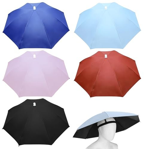MEGYAD 5 Stück Regenschirm Hut: 69cm Angelschirm mit Elastischem Band Regenschirmhut Faltbarer Regenschirm Hut Erwachsene & Kinder, UV-Schutz Kopf Regenhut Angeln, für Strand Radfahren Angeln (A)