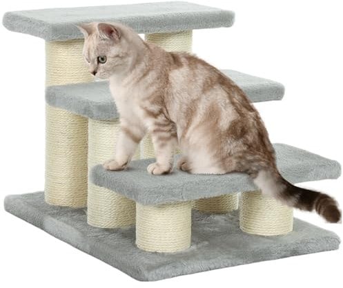 PawHut Pet Stairs 3-step Pet Ladder Cat dog Stairs Climb Ladder Cat Tree, Grey