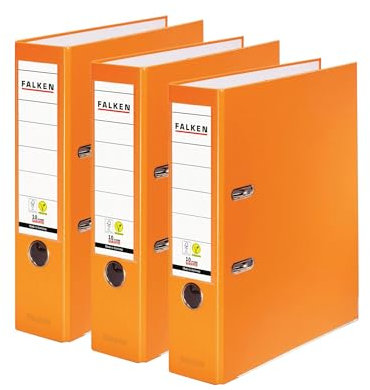 Original Falken 3er Pack PP-Color Ordner. Made in Germany. 8 cm breit DIN A4 Orange Vegan Kunststoff-Ordner Ringordner Aktenordner Briefordner Büroordner Plastikordner Schlitzordner