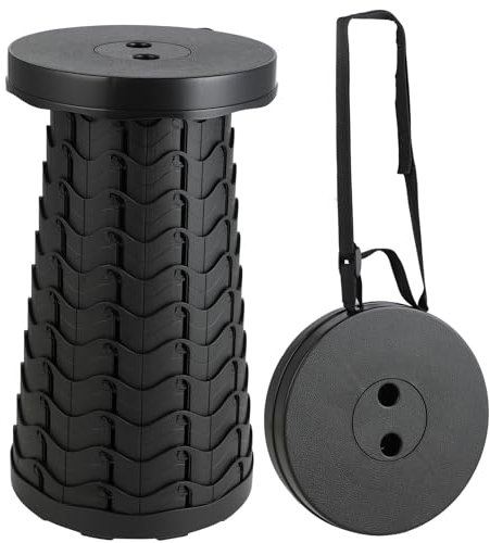 KITDAHOM Sgabello Telescopico Portatile - Sedile Pieghevole Estensibile 25 x 25 x 6~45cm - Materiale Plastica PP - Sgabello da Campeggio Regolabile Aggiornato - Per Campeggio, Giardino, Pesca (Nero)