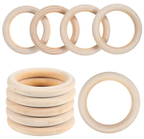 Tyqour 10 Stück Baby Holzringe zum Basteln, 70mm Holzring, Holz Ringe Natürlicher Hölzerner Beißring, Makramee Ringe Wood Teether Zahnen Ring für Babys Kinderpflege, DIY Handwerk Holz Armband