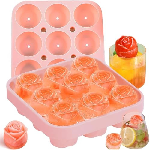 Eiswürfelform Silikon Rose, 9-Fach Silikon Eiswürfelform Mit Deckel, Wiederverwendbare Eiswürfelformen, Eiswürfel Form, Eiswürfel Silikonform, Für Cocktails, Whisky, Getränke, Silikonformen(Rosa)