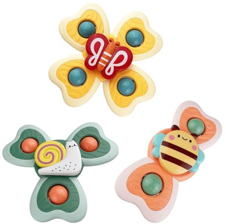 Sudnsadaks 3PCS Juguetes Bebe, Juguete Giratorio, Spinner Juguetes Baño Bebe, Sensorial Giratorios con Ventosa (Abeja, Caracoles, Mariposa) Diversión y Estimulación Sensorial para Bebés