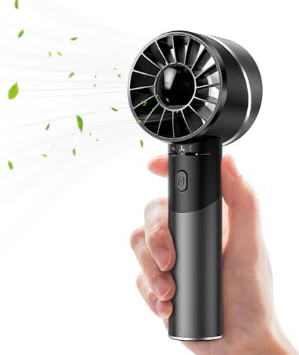 JATEKA Mini ventilatore a mano USB ricaricabile, 2600 mAh, in acciaio inox, portatile a batteria con 4 velocità per fino a 16 ore, compatto per viaggi, ufficio, casa e attività all'aperto (nero)