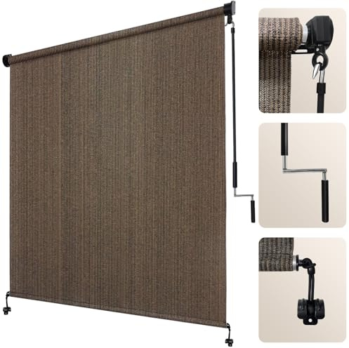 Artpuch 10' W x 8' H Cordless Outdoor Roller Shades for Patio, Mocha