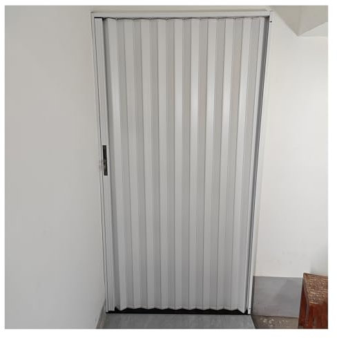 QHZYMX Schiebetür Falttür Falttüren Innentüren Falttür, Weiße PVC-Innentüren Aus Ziehharmonika-Akkordeon, Robuste Vertikale Schiebetür Für Wohnwagen/Haustüren, Unsichtbare Trennwand(White,95x203cm)