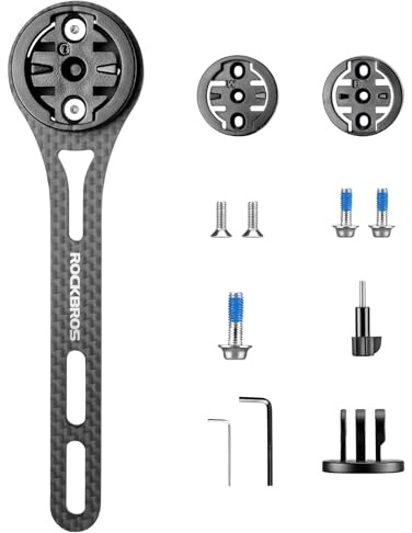 ROCKBROS Aero Bike Computer Mount Carbon Fiber Out Front | 13g Ultra Light Extended Handlebar Bracket, Compatible with Garmin, Wahoo, Bryton, Action Cameras & Bike Lights
