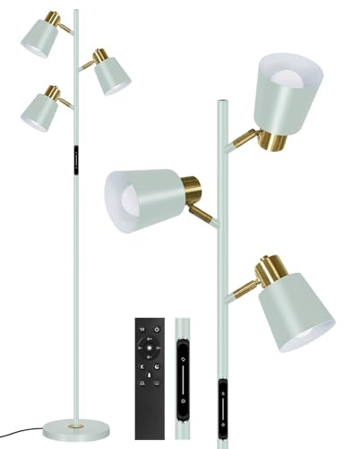 OUTON LED Tree Floor Lamp 36W, Dimmable Modern Floor Light with 4 Color Temperature, Remote & Touch Control, 1 Hour Timer, 3 Rotating Standing Lamp for Reading Living Room Bedroom Office, Teal