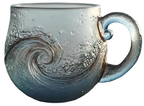 Tazza da caffè in vetro marino, fatta a mano, da 350 ml, ispirata al mare, tazza da caffè a tema artistico oceanico, regalo per gli amanti degli oceani (A)