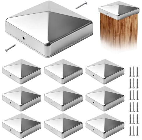 10 Stück Pfostenkappen 9X9CM,Edelstahl Pfostenkappe,Abdeckkappe Für Pfosten,Zaunpfosten Kappen,Abdeckkappe Metall Für Zaun Und Garten,Holzpfosten,Terrassenpfosten(Silber)