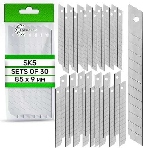 30x Lame Cutter 9mm - Lame de Cutter est Fabriquée en Acier à Ressort SK5 | Emballé Dans une Boîte en Plastique Pratique - ONIX TECH