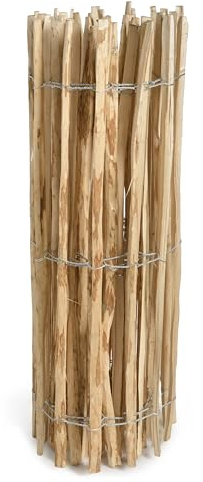 Natural Wood Picket Fence Piling with Wire, Rustic Garden Fencing, 2-3.5 inch Gaps, Outdoor Border Edging (Width: 3m(10ft), Height: 0.35m(1.2ft))