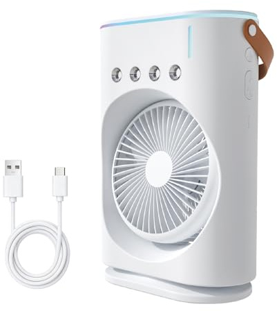 Ventilador Portátil con Nebulizador,Ventilador USB con Agua, Batería Recargable 2400 mAh, Depósito 350 ml, luz RGB, Motor Turbo Potente, para Exterior, Hogar, Patio y Viajes, Regalo Mujer y Hombre