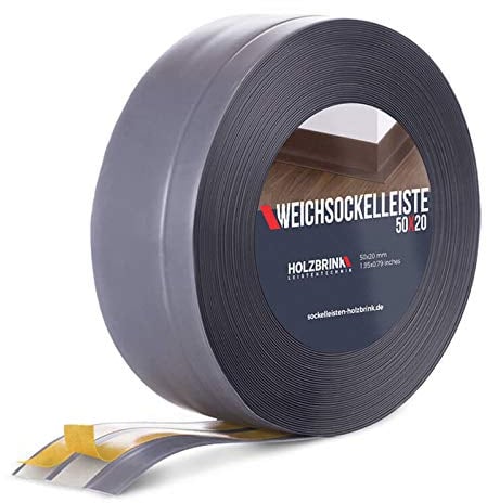 HOLZBRINK Battiscopa adesivo in PVC 50x20mm, 25 m | Bordino per top cucina, zoccolino battiscopa per mobili | Profilo angolare PVC | Colore: grigio scuro