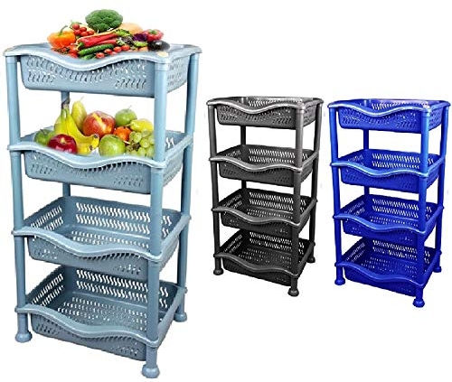 A406 New 4 Tier Fruit Vegetable Rack Kitchen Pantry Storage Rack kitchen Utility Garage Strong plastic (Blue)